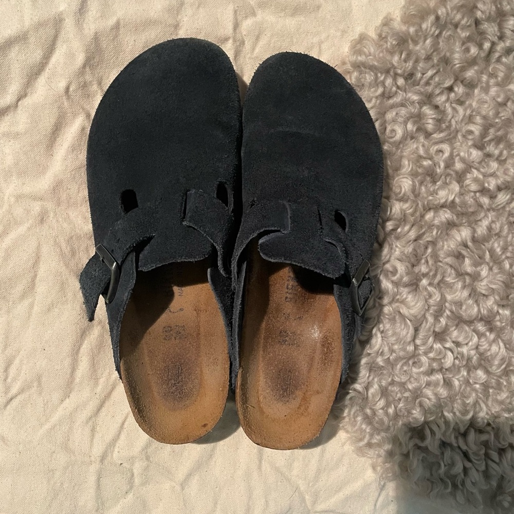 Birkenstock Boston Unisex Navy Suede Soft Footbed Slip-Ons Comfort Shoes sz 40 - Picture 3 of 9